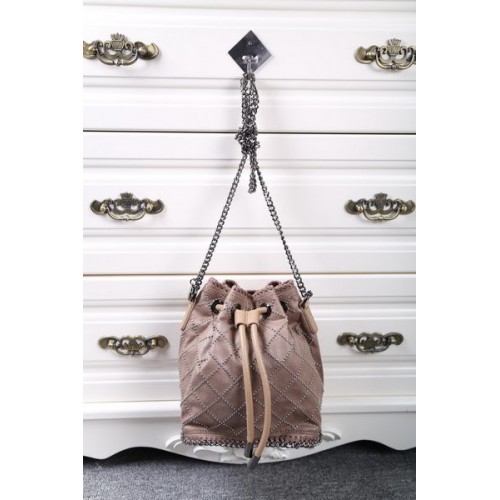 Borsa a secchiello trapuntata con borchie Stella McCartney Falabella SMC013 Khaki