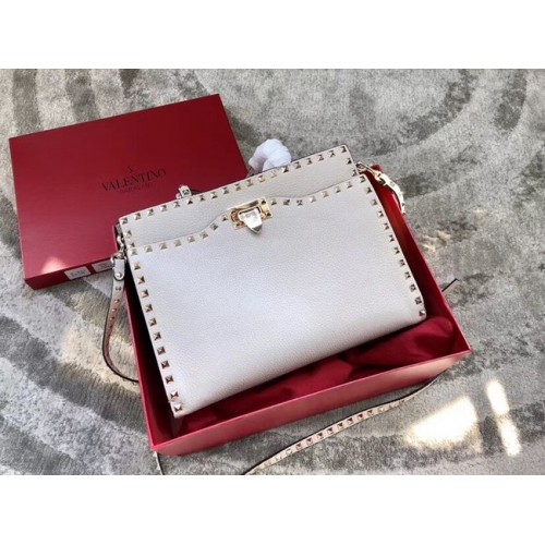 Borsa a spalla VALENTINO Candy Rockstud in pelle trapuntata 0650 bianca