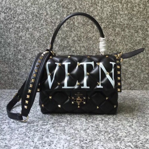 VALENTINO Borsa a tracolla Candy Rockstud in pelle trapuntata 6020 nera e bianca