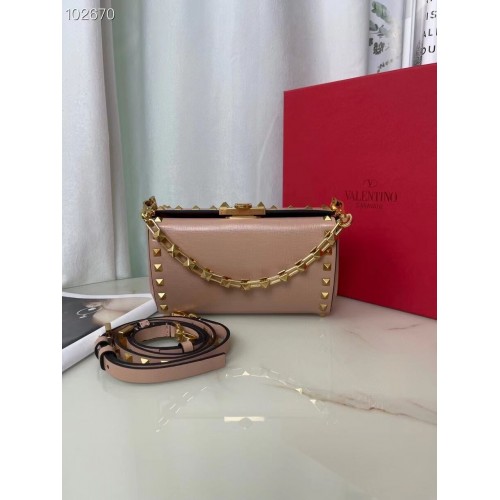 VALENTINO GARAVANI Borsa a spalla Rockstud Alcove Grain in vitello V0189 rosa