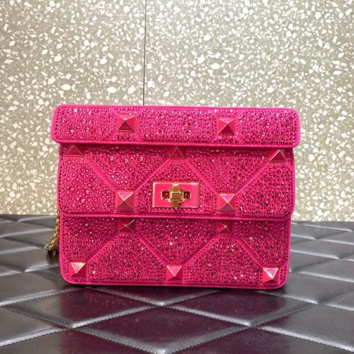 VALENTINO GARAVANI Borsa a tracolla con catena in morbida pelle di montone Roman Stud VW0B0I82 Prugna