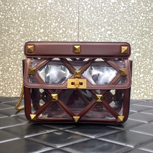 VALENTINO GARAVANI Borsa a tracolla con catena in morbida pelle di montone Roman Stud WW2B0I60B marrone