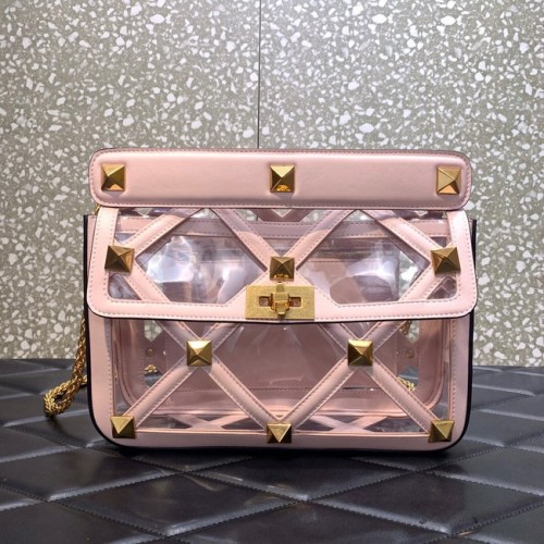 VALENTINO GARAVANI Borsa a tracolla con catena in morbida pelle di montone Roman Stud WW2B0I60B rosa