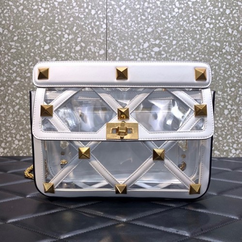 VALENTINO GARAVANI Borsa a tracolla con catena in morbida pelle di montone Roman Stud WW2B0I60B bianca