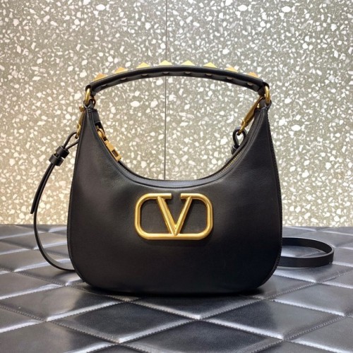 VALENTINO GARAVANI STUD SIGN Borsa hobo in pelle di vitello 1W2B0K69 nera