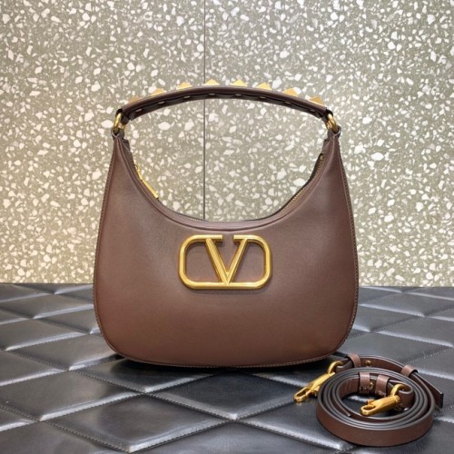 VALENTINO GARAVANI STUD SIGN Borsa hobo in pelle di vitello 1W2B0K69 marrone