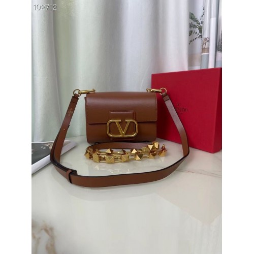 VALENTINO GARAVANI Borsa a Spalla V0196 in Pelle di Vitello Granata Stud Sign marrone