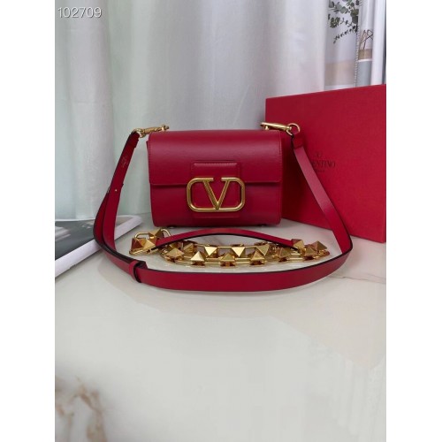 VALENTINO GARAVANI Borsa a Spalla V0196 in Pelle di Vitello Granata Stud Sign rosso