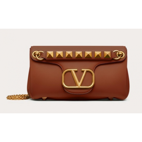 VALENTINO GARAVANI Borsa a spalla in nappa Stud Sign NL098 caramello
