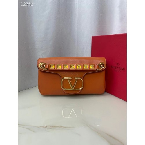 VALENTINO GARAVANI Borsa a Spalla in nappa Stud Sign NL098 arancione
