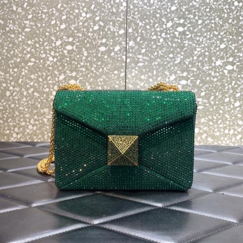 VALENTINO ONE STUD Borsa a tracolla piccola con ricamo strass 1W0B0L VERDE