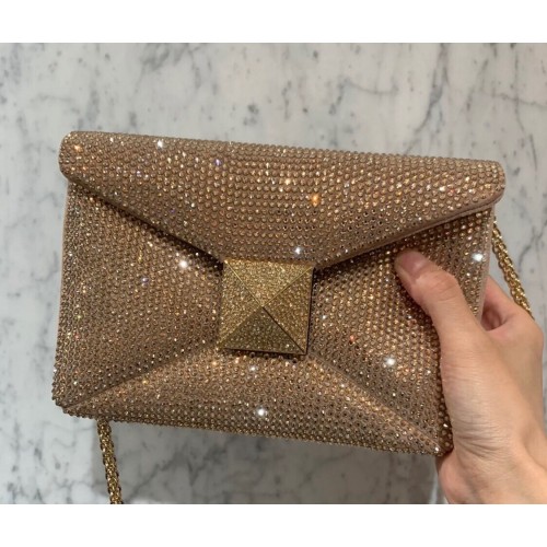 Borsa a spalla VALENTINO ONE STUD con ricamo strass piccolo 1W0B0L ROSA CHIARO