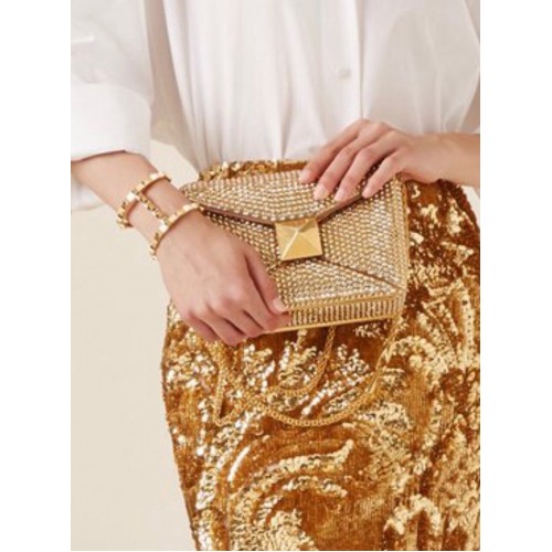 VALENTINO ONE STUD Borsa a tracolla piccola con ricamo strass 1W0B0L GIALLA