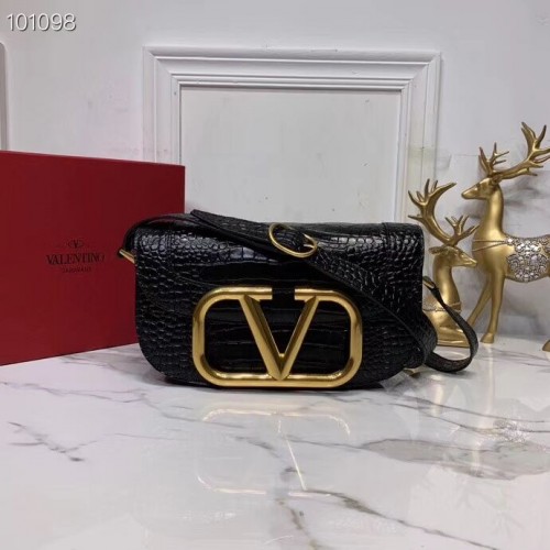 VALENTINO Borsa a tracolla originale in pelle di coccodrillo V0030 nera