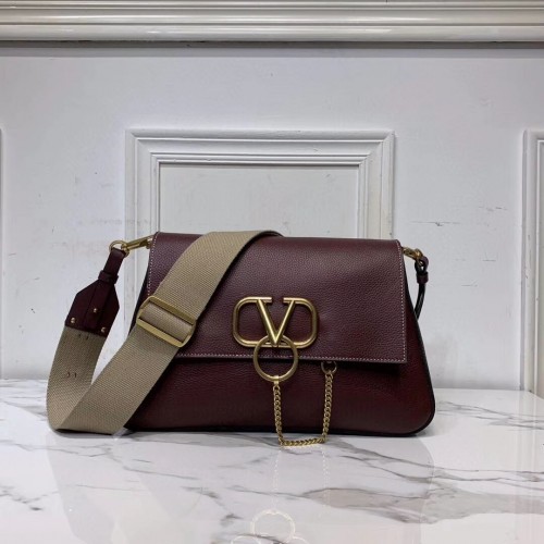 VALENTINO Borsa a tracolla originale in pelle V0888 Bordeaux