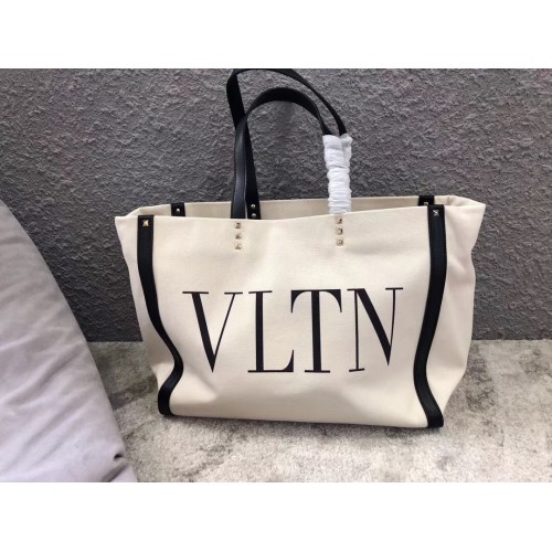 VALENTINO Borsa Shopping Rockstud Canvas V0978 Bianco&Nero