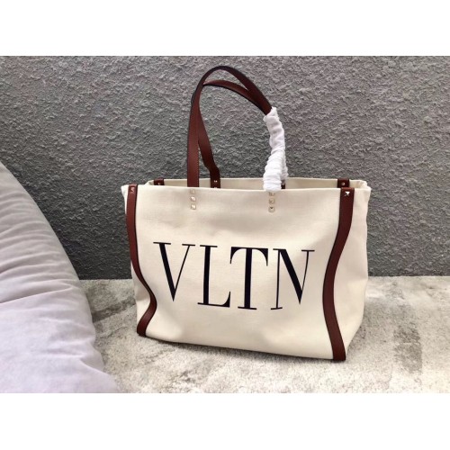 VALENTINO Borsa Shopping Rockstud Canvas V0978 Bianco&Vino