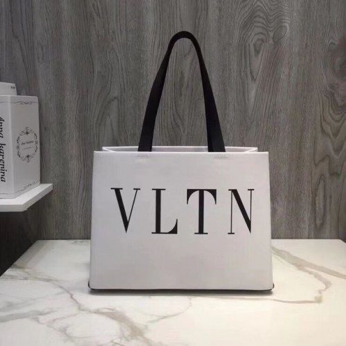 VALENTINO Borsa shopper in pelle martellata Rockstud V2052 Bianco