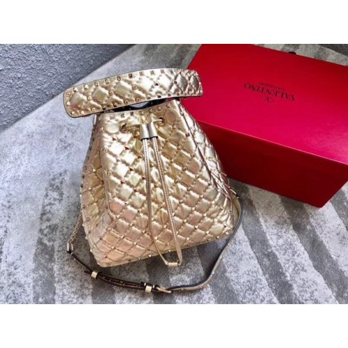 VALENTINO Borsa secchiello Rockstud in pelle 0059L oro