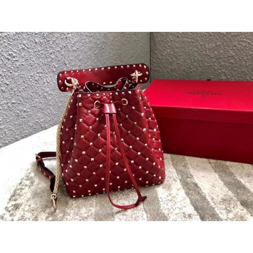 VALENTINO Borsa a secchiello Rockstud in pelle 0059L rosso