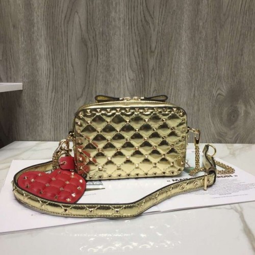 VALENTINO Borsa a tracolla fotocamera in pelle Rockstud 57367 oro