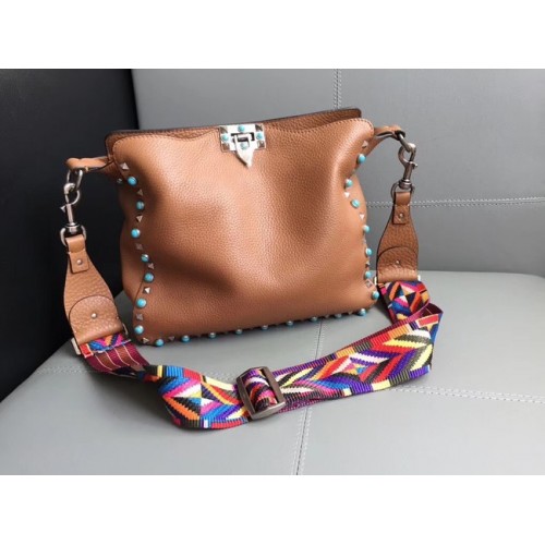 Borsa messenger VALENTINO Rockstud in pelle 50031-2 marrone