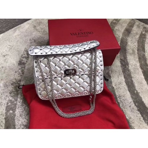 VALENTINO Borsa a tracolla Rockstud media in pelle 0123 argento