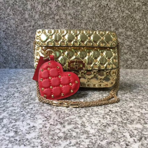VALENTINO Borsa Rockstud piccola a tracolla in pelle trapuntata 77562 Gold