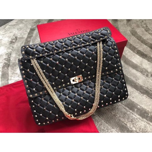 VALENTINO Borsa a tracolla grande Spike in pelle trapuntata 0027 nera