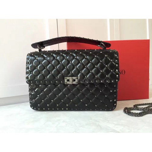 VALENTINO Borsa a tracolla grande in pelle trapuntata Spike A0327 nera