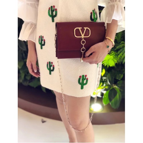 VALENTINO VLOCK Borsa a tracolla originale in pelle 0910 Bordeaux