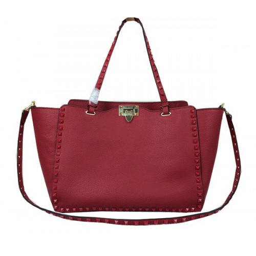 Borsa Tote Rockstud Valentino Garavani Pelle Grana VG1917 Bordeaux