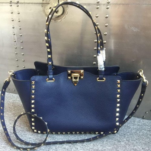 Borsa Tote Valentino Garavani Rockstud In Pelle Originale 1917B Blu