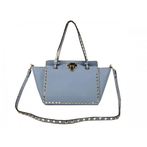 Borsa tote mini Rockstud Valentino Garavani in pelle originale VG1916 blu cielo