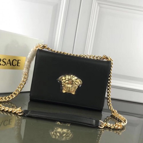 Borsa a tracolla in pelle di vitello Versace VS170 nera