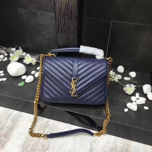 YSL Classic Monogramme Borsa con patta in pelle blu Y392737 Oro