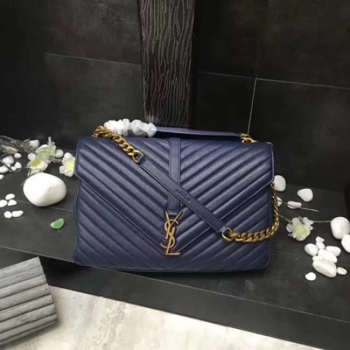 YSL Classic Monogramme Borsa con patta in pelle blu Y392738 Oro