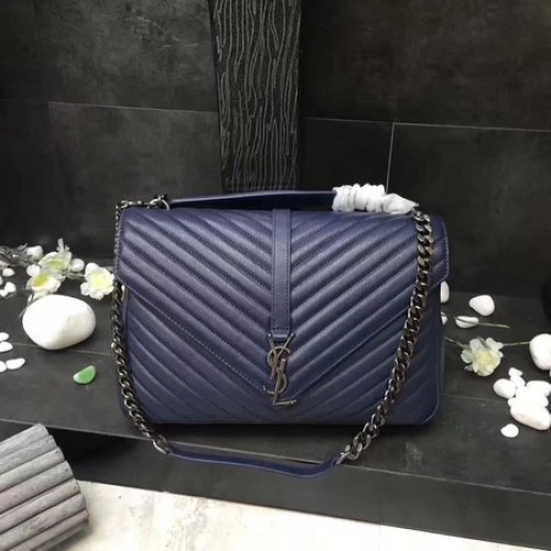 YSL Classic Monogramme Borsa con patta in pelle blu Y392738 Argento