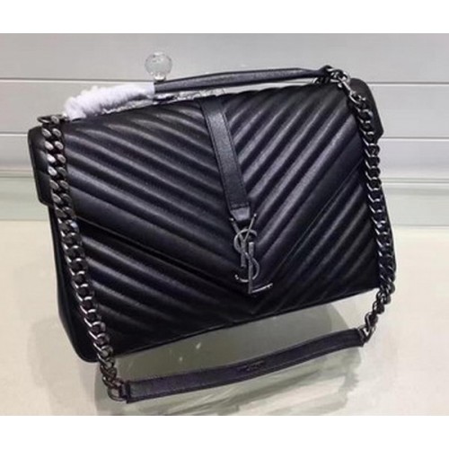 Borsa con patta YSL Classic Monogramme in pelle di vitello Y22370 nera