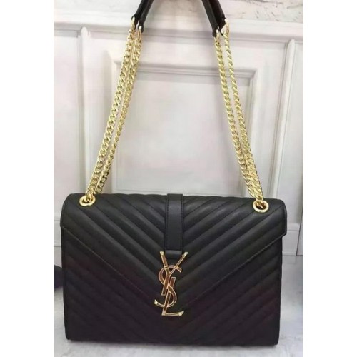 Borsa con patta YSL Classic Monogramme in pelle di vitello Y26588 nera