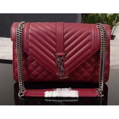Borsa con patta YSL Classic Monogramme Pelle di vitello Y268033 Vino