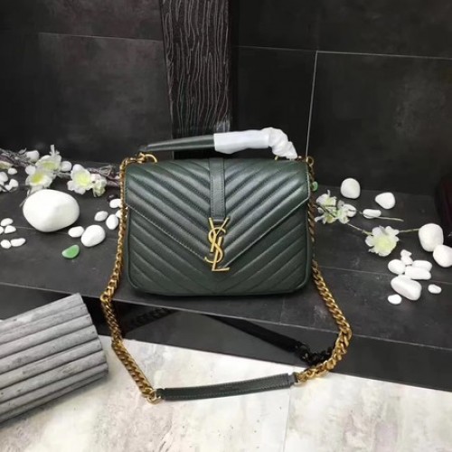 YSL Classic Monogramme Borsa con patta in pelle verde Y392737 Oro