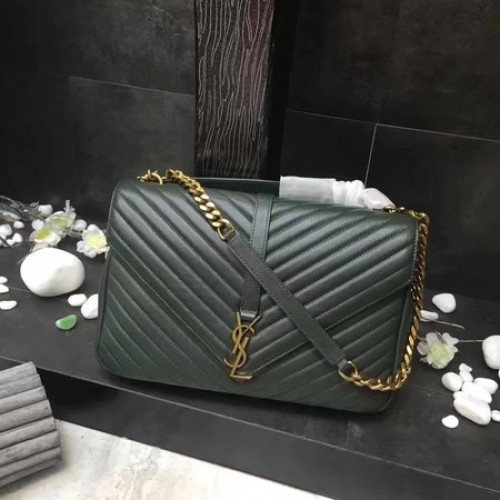 YSL Classic Monogramme Borsa con patta in pelle verde Y392738 Oro