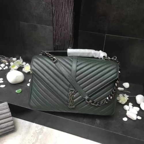 YSL Classic Monogramme Borsa con patta in pelle verde Y392738 Argento