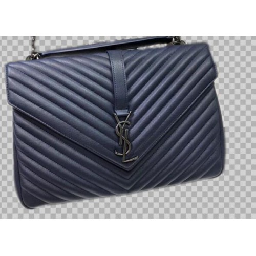 Borsa con patta in pelle originale YSL Classic Monogramme Y392738 blu