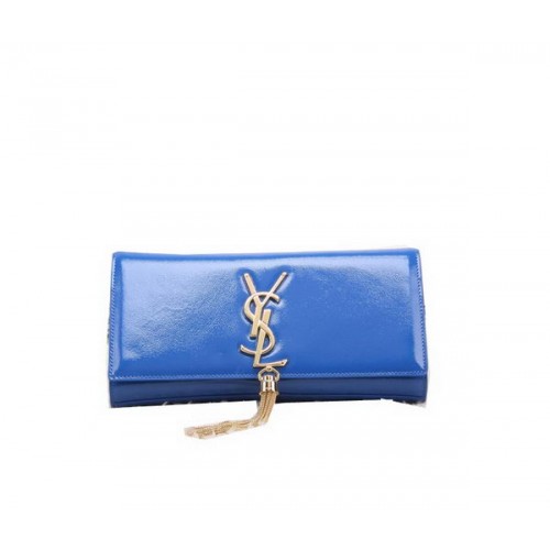 YSL Classic Monogramme Tassel Pochette in pelle verniciata Y8908 Blu