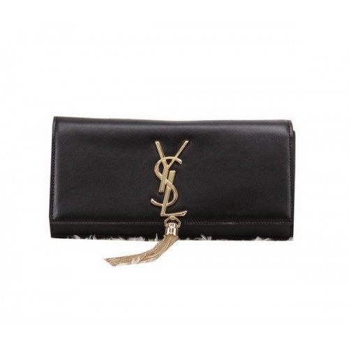 YSL Classic Monogramme Tassel Pochette in pelle liscia Y8908 nera