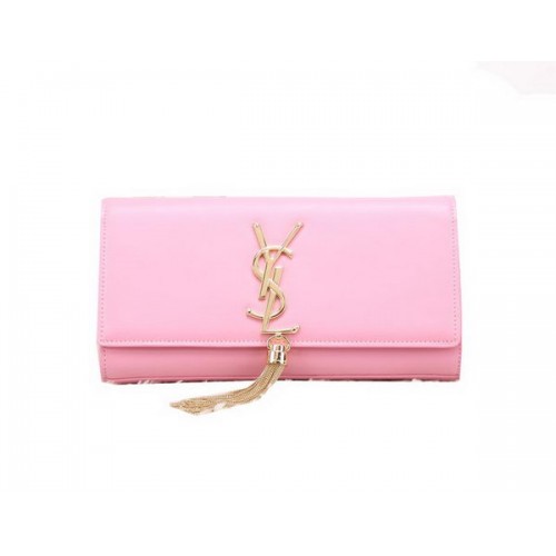 YSL Classic Monogramme Tassel Pochette in pelle liscia Y8908 Rosa
