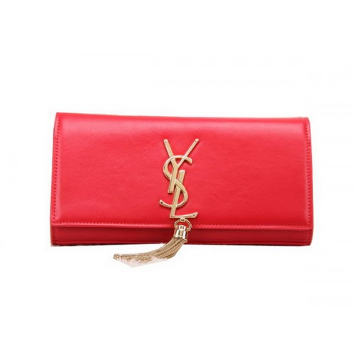 YSL Classic Monogramme Tassel Pochette in pelle liscia Y8908 Rossa