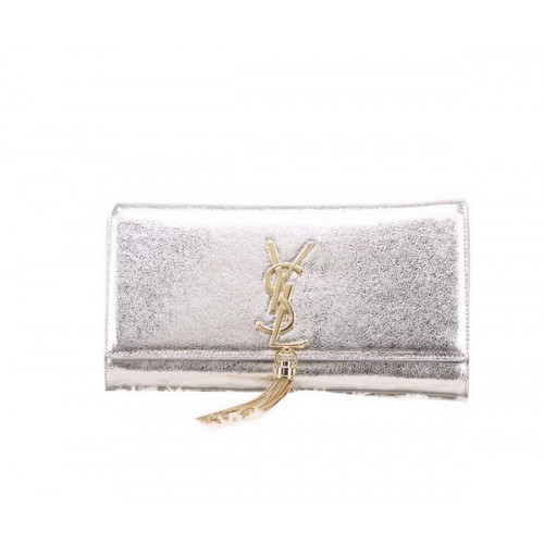 YSL Classic Monogramme Tassel Pochette in pelle liscia Y8908 Argento